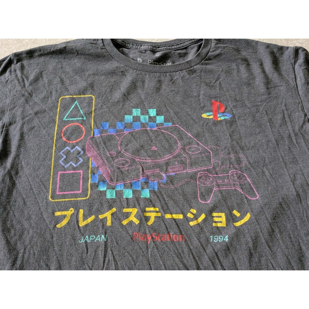 PlayStation Ripple Junction Mens XL Grey Graphic T-Shirt Japan 1994 Retro Gaming